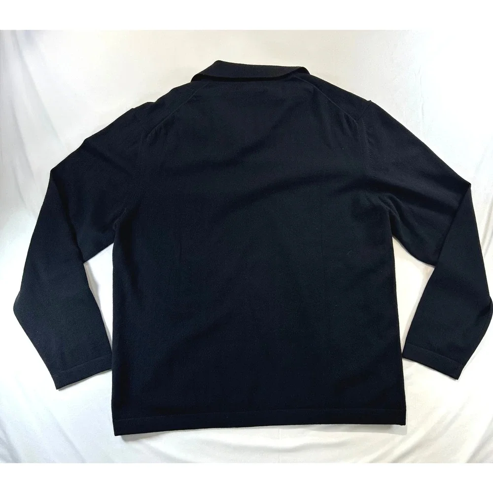 Old Money Banana Republic Dark Academia Merino Wool Polo Sweater XL Black